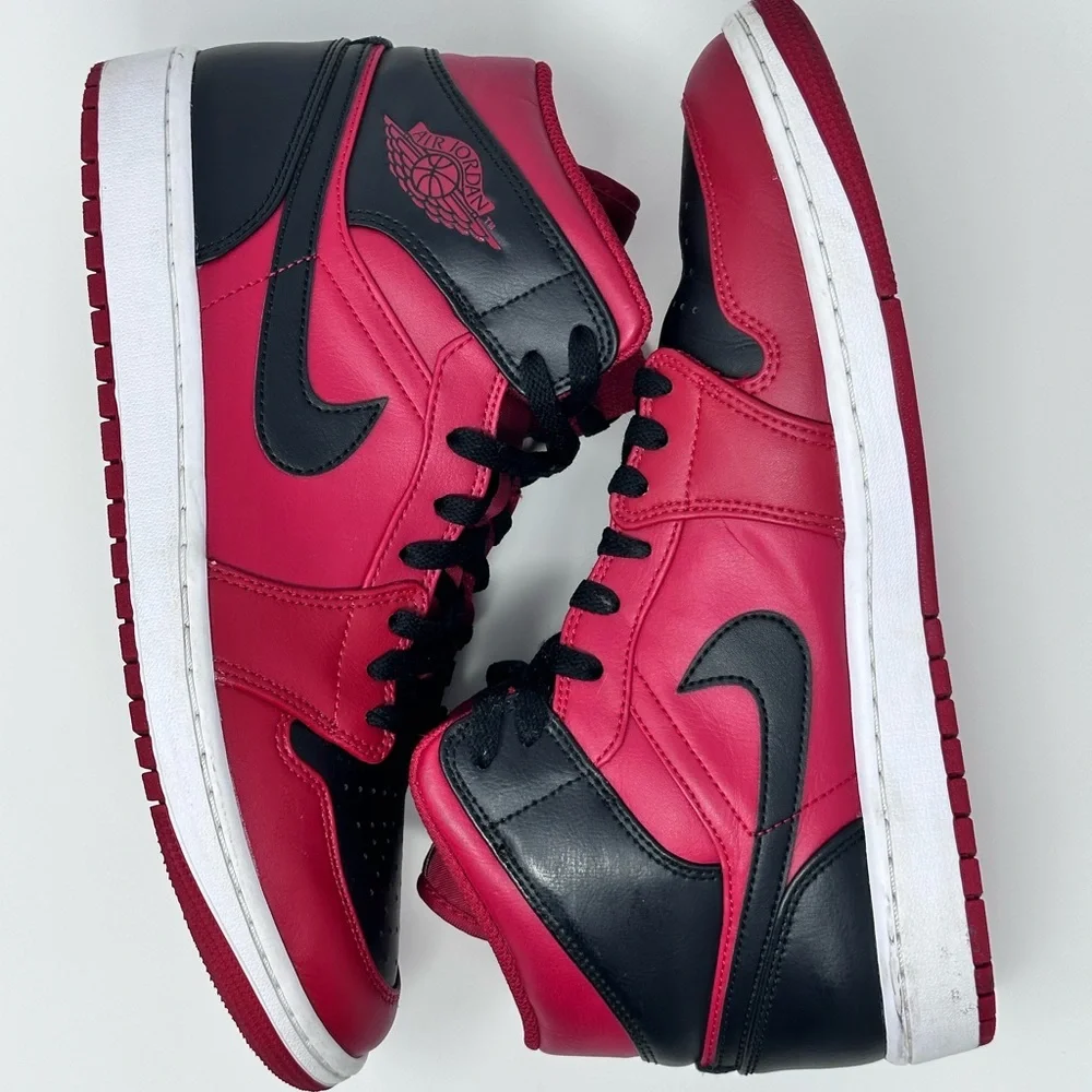 Air Jordan 1 Mid Red and Black Sneakers size 9.5